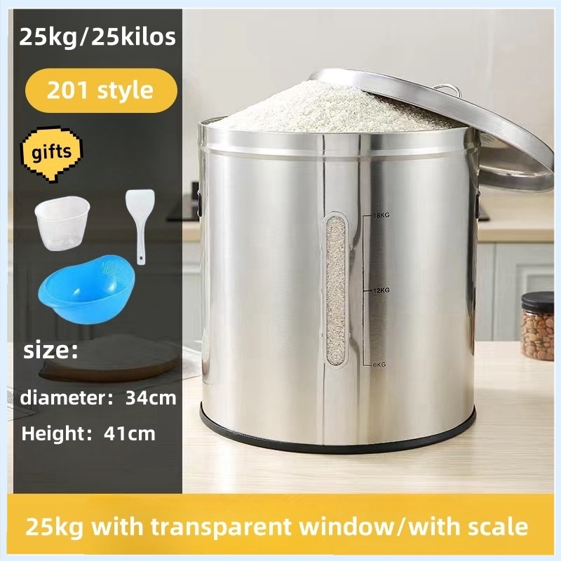 large capacity stainless rice container dispenser 25kg Airtight Rice ...