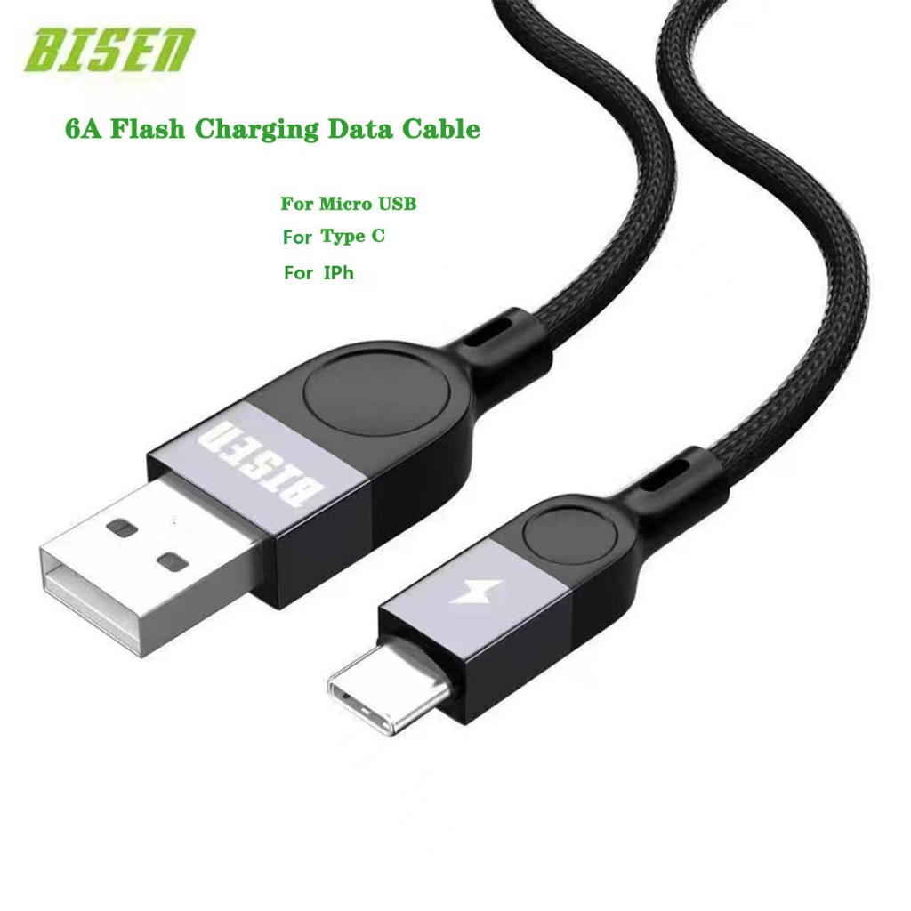 BISEN G2513/G2515/G2518 6A Fast Charging Data Cable·For MicroUSB/Type C ...