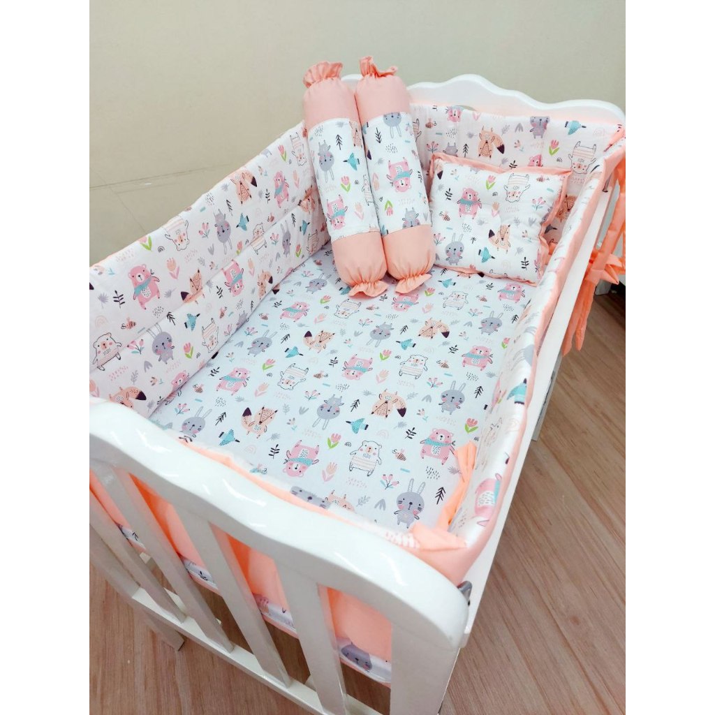 Crib Bumper Protector Cotton Baby Newborn Printed Cot Pad Infant ...