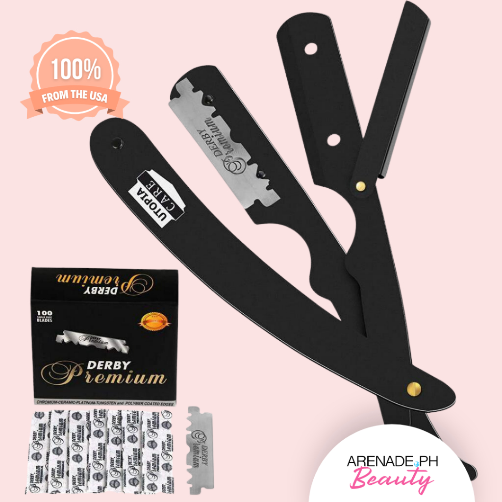 Utopia Derby Straight Edge Razor with 100 Derby Blades, Matte Black ...