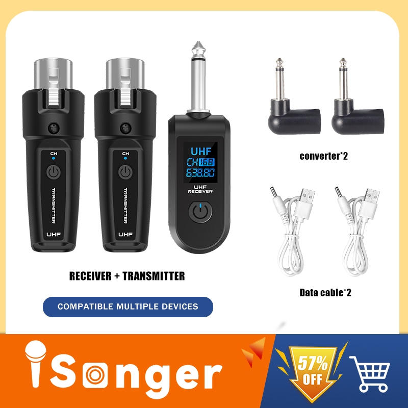 isonger UHF Wireless Microphone System XLR Mic Adapter Transmitter and