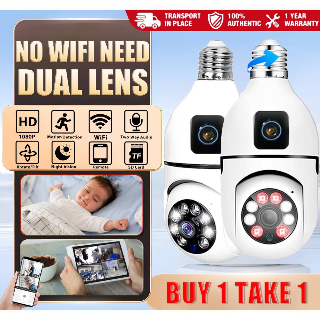 XlAOMl CCTV Bulb Camera Dual Lens 30MP 360° Panoramic Auto Tracking ...