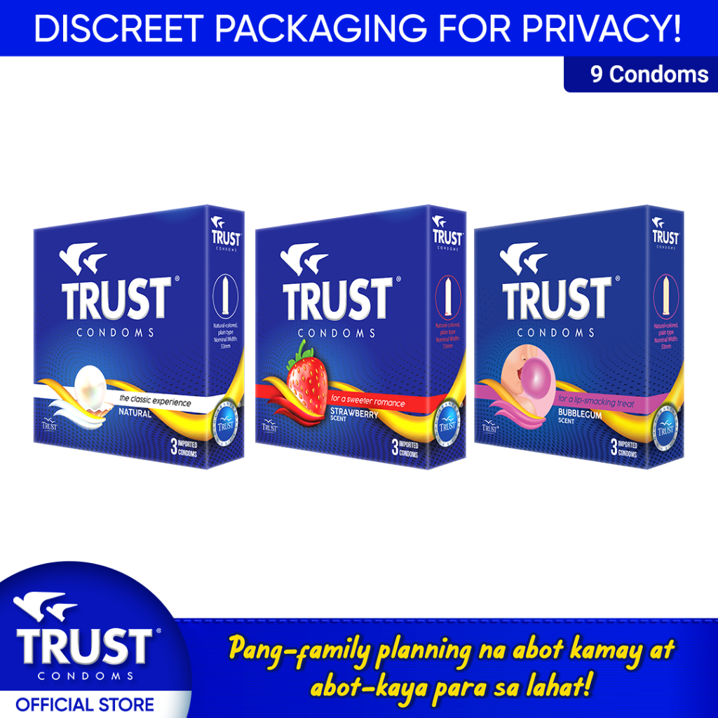 Trust Condoms TRIO - Strawberry, Bubble Gum, Natural | Shopee Philippines