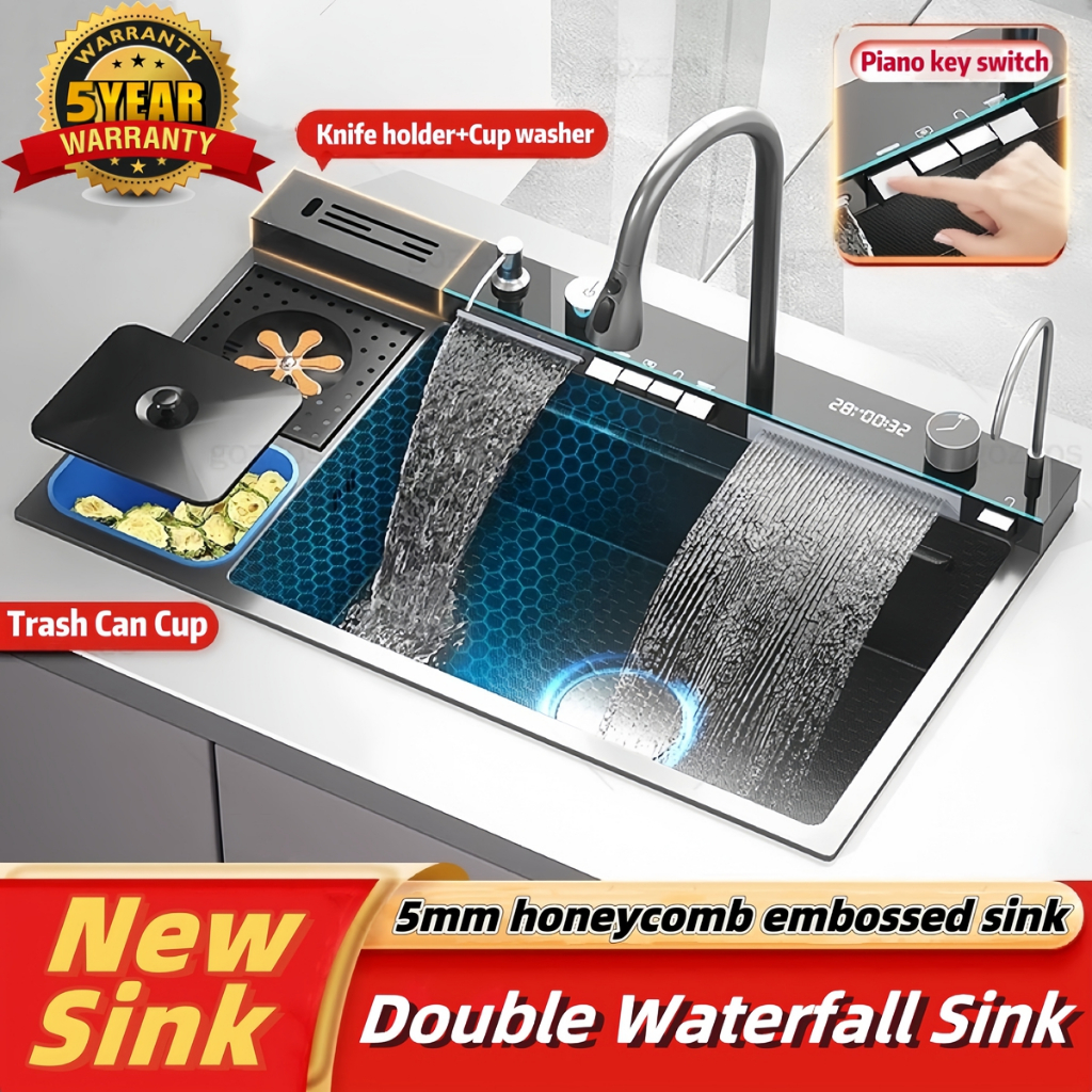 Digital Display Lababo Kitchen sink 304 Stainless Steel with Trash Can ...