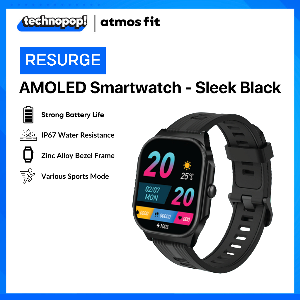 Atmos Fit Resurge AMOLED Smartwatch - Sleek Black | Shopee Philippines