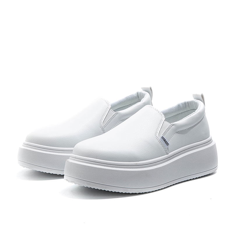 STOKADO Women Leather White Summer Low-Top Sneakers Korean Style Thick-Sole  Shoes White LeatherS900