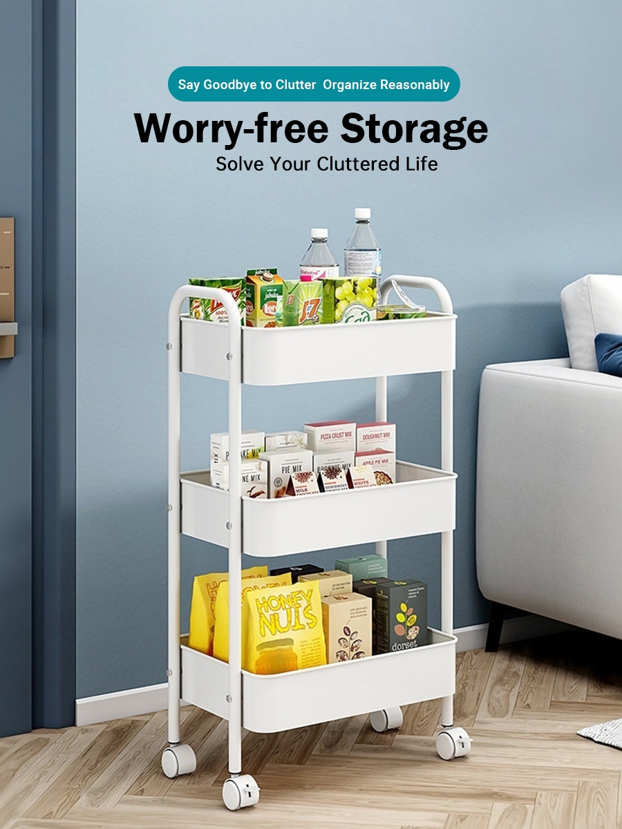 3 Tier Multifunction Storage Trolley Rack Office Shelves Home Kitchen ...