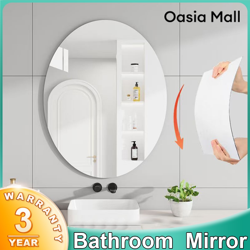 Oasia 40/45/60cm HD Bathroom Mirror Sticker Wall Acrylic Oval Vanity Mirror Self Adhesive Mirror ...