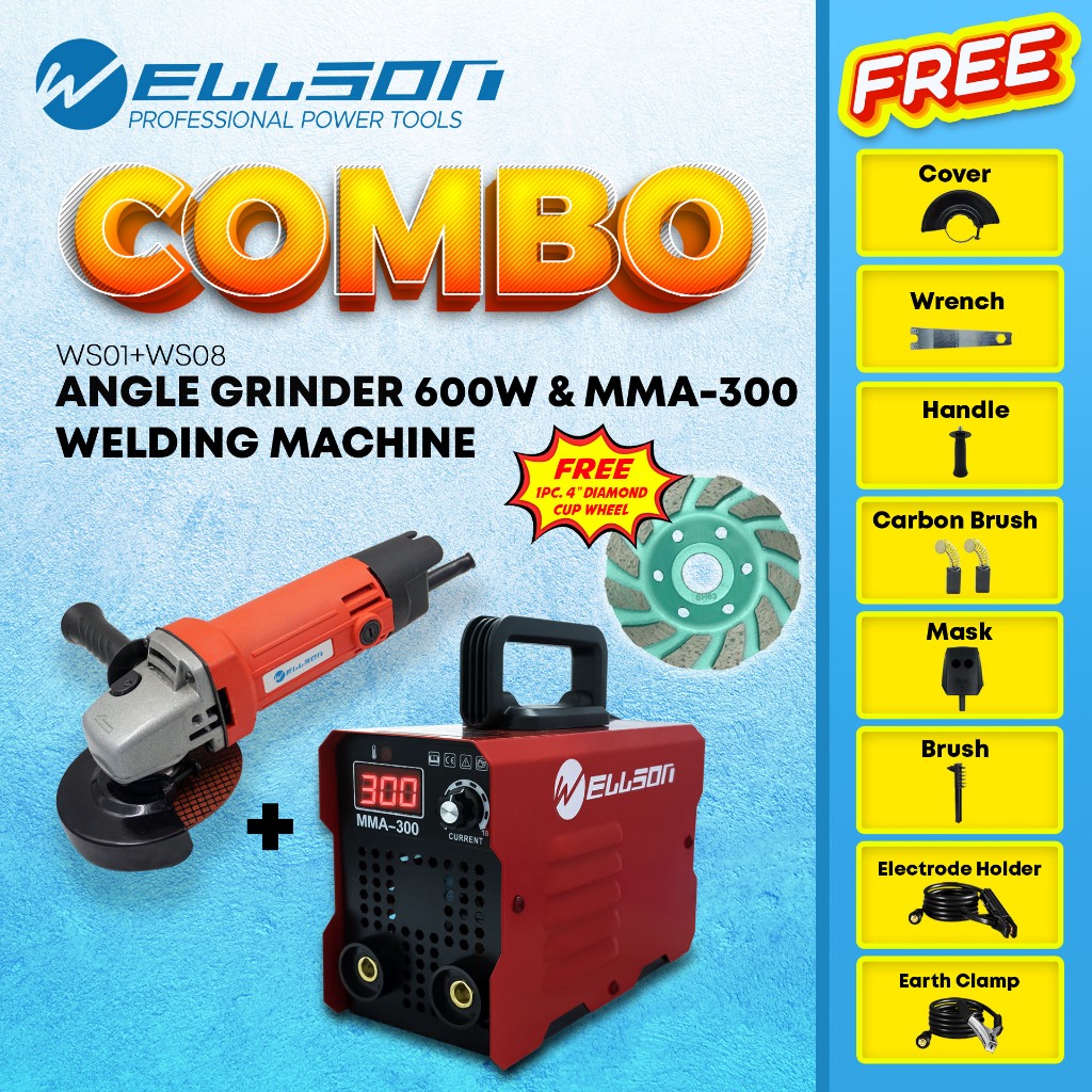 WELLSON(WS01+WS08A) Angle Grinder and MMA-300 Welding Machine Combo ...