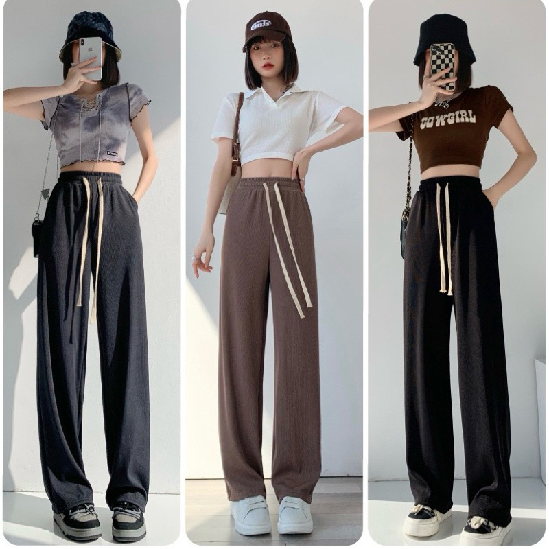 Moxidress Drawstring Elastic Waist Wide Leg Baggy Pants(5 Colors Available)