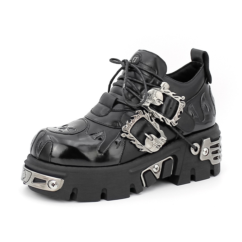 Retro Rock Shoes for Women New Dark Punk Leather Shoes Metal Niche Low ...