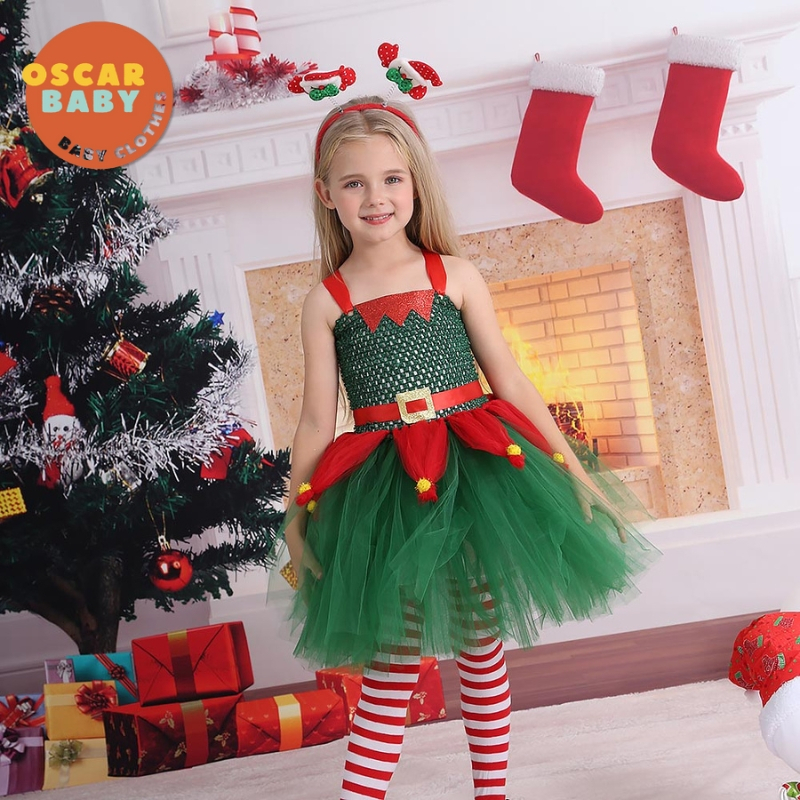 Oscarbaby Christmas Santa Dress for Kids Girl 312 Years Old Mesh Tutu