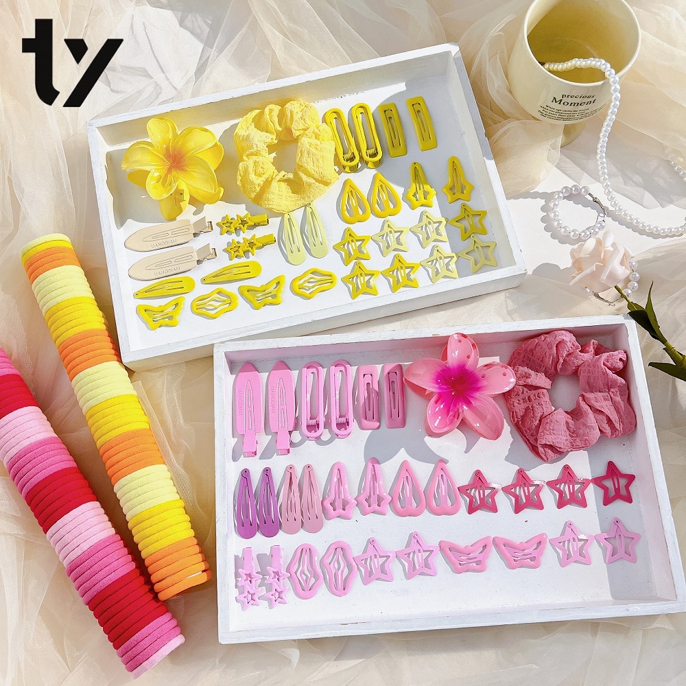 Korean Colorful Flower Clips Set Hair Tie Stretch Rubber Hair Clamps
