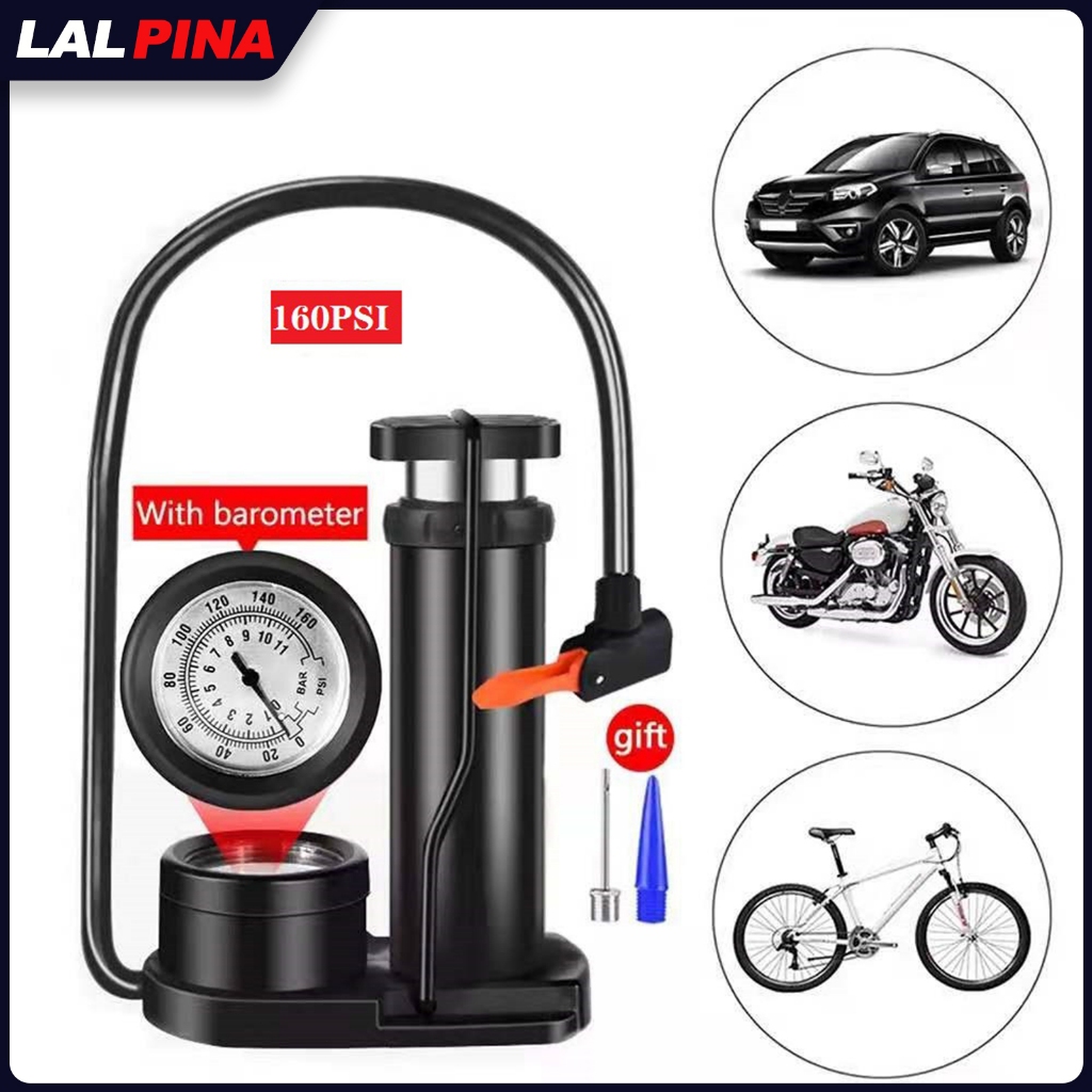 LP Mini Bicycle Pump Foot Pedal Tire Inflator With Pressure Gauge Air ...