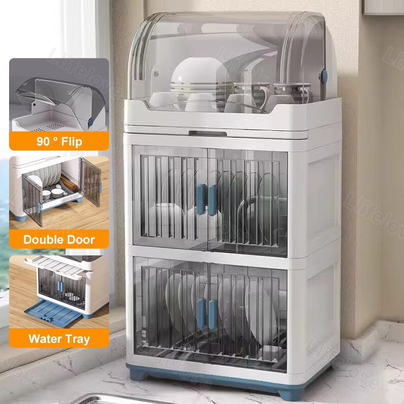 Kitchen Dish Rack With Cover Dish Cabinet Organizer Dish Drain Plate ...