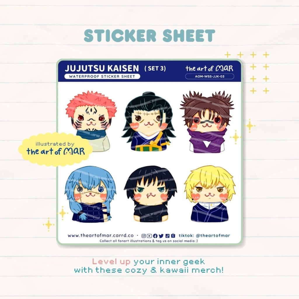 Jujutsu Kaisen set 3 chibi sticker sheet by The Art of Mar | waterproof ...