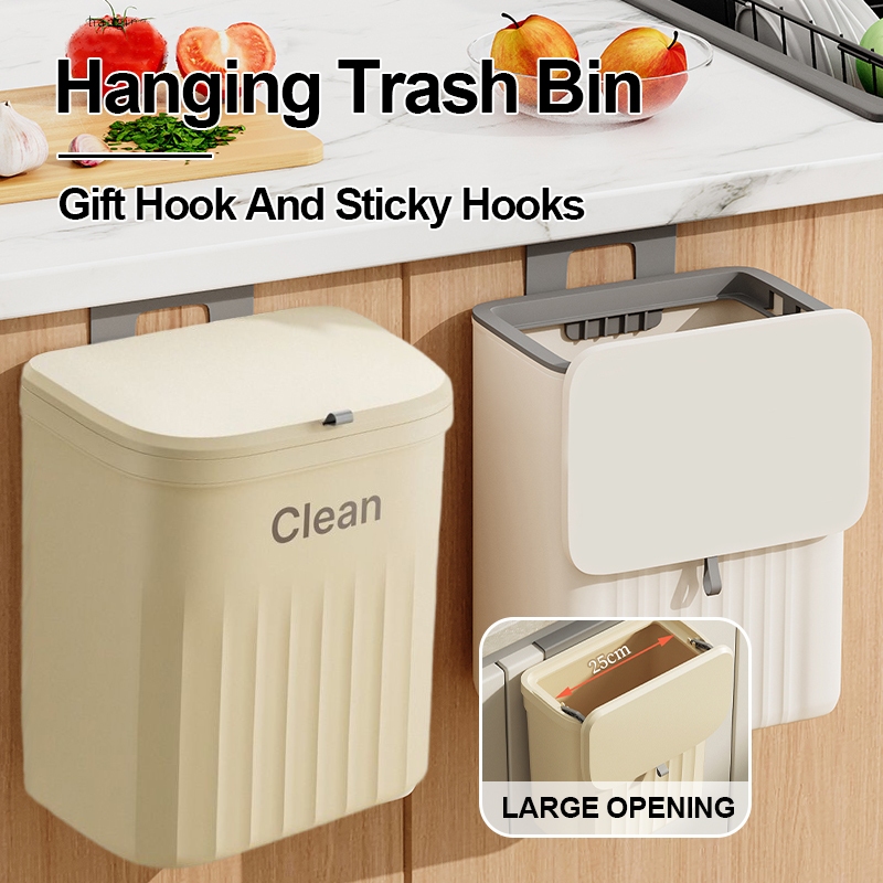 Kitchen Trash Can with Cover Household Sliding Wall Mounted Hanging ...