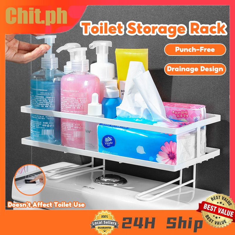 CHIT Toilet Storage Rack Punch-Free Bathroom Shelf Toilet Top Organizer ...