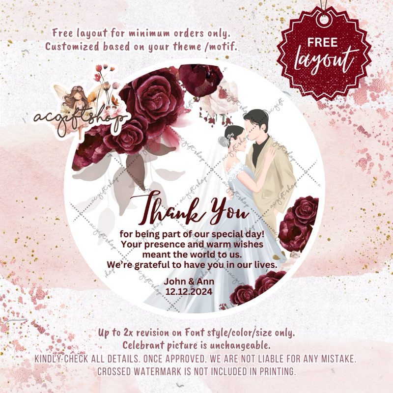 Red Maroon Burgundy Motif Tag/Label Design Layout Souvenir Giveaways ...