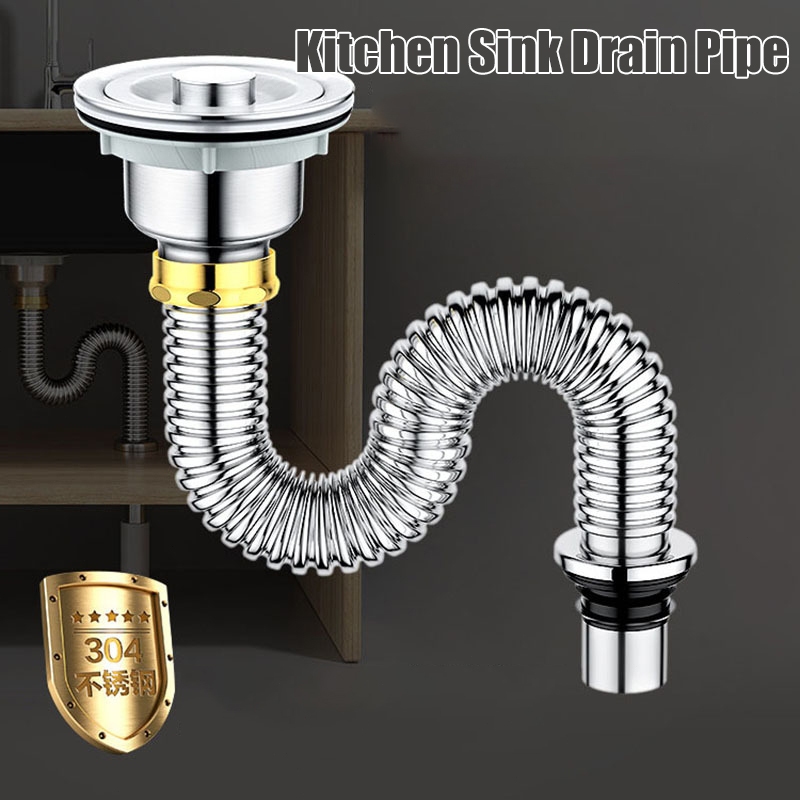 201 Stainless Steel Universal Kitchen sink drain pipe set Flexible ...
