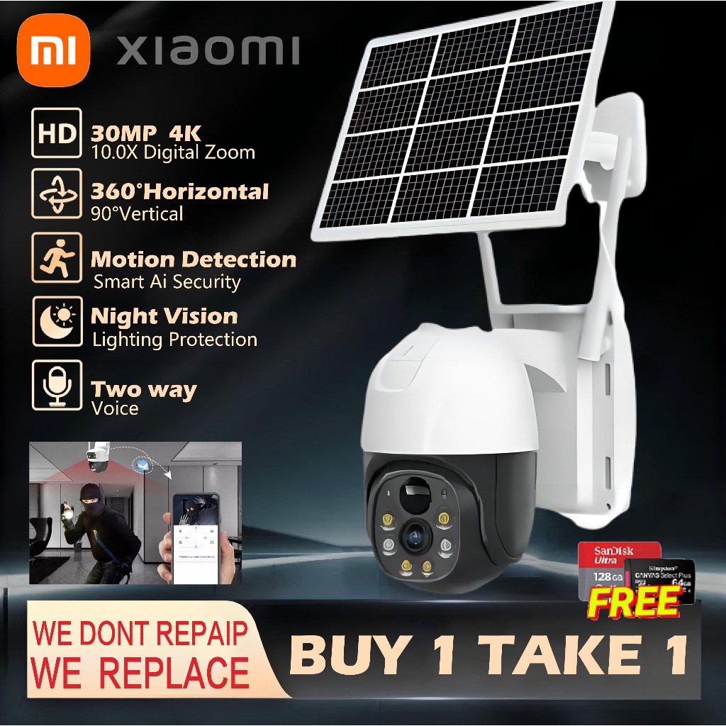 XIAOMI Solar CCTV Camera With Wifi 4G SIM 30MP 360°Auto Tracking Night ...