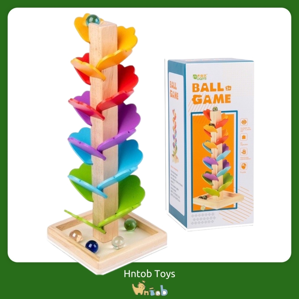 Hntob 28.5*11*11cm Wooden Tree Toy Run Marble Track Game Ball Drop Toy ...