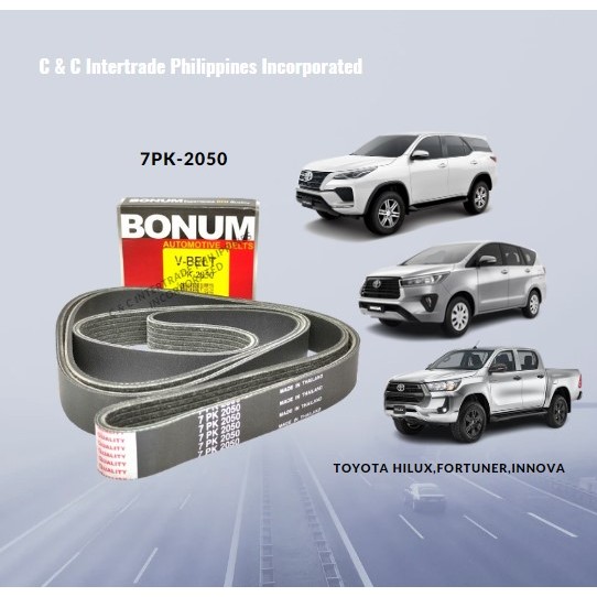 7PK-2050 Bonum Drive Belt/V-Belt for Toyota Hilux/Fortuner/Innova 1GD ...