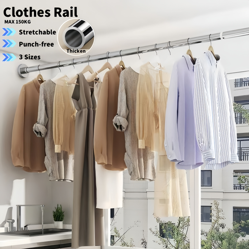 Curtain Rod Extendable Stainless Steel Clothesline Rod Punch-free ...