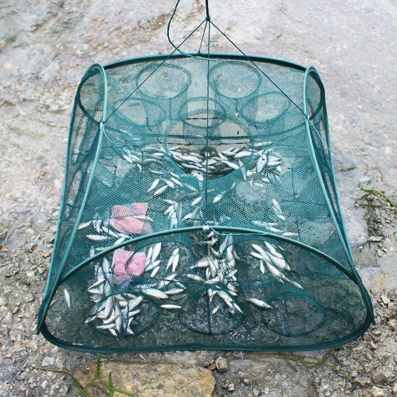 5/9/13Holes Square Fish Trap Automatic Foldable Fish Cage Fishing ...