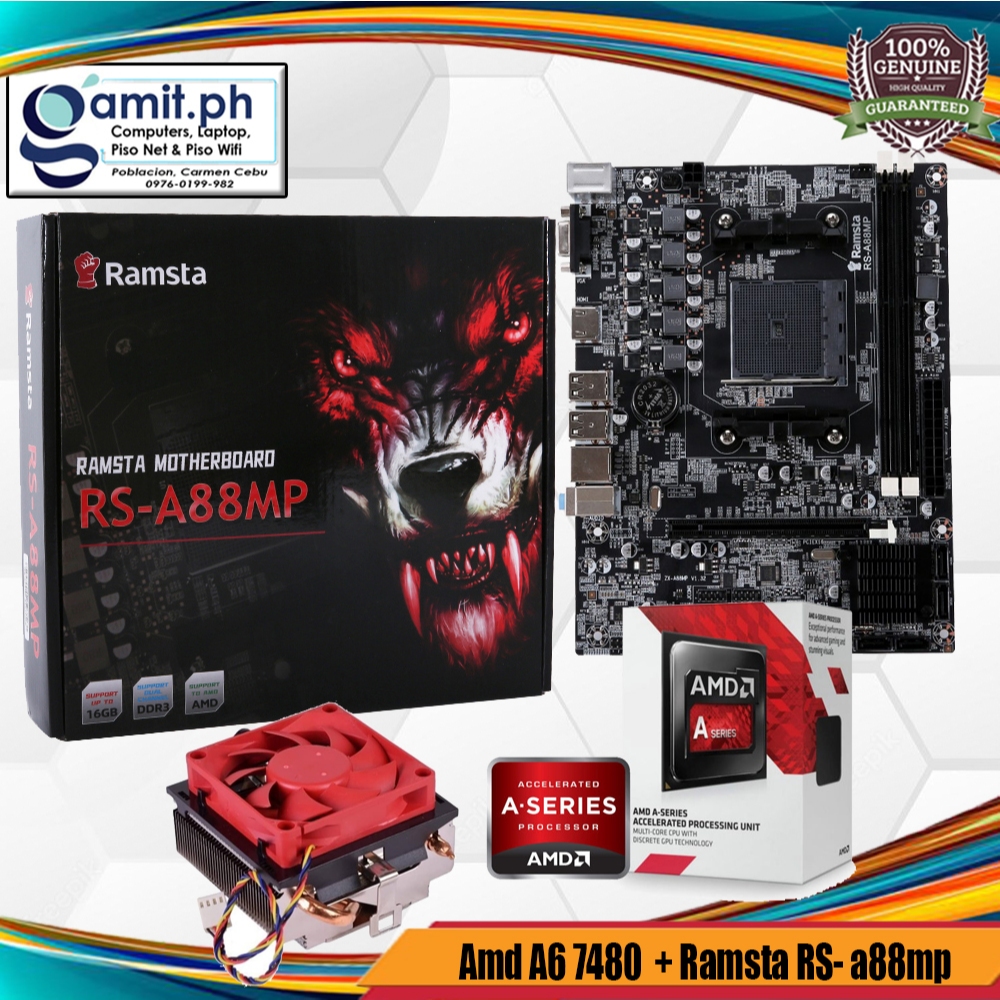 Ramsta Motherboard bundle A88mp Support fm2 fm2+ ddr3 with Amd a6 7480  Processor Brand New