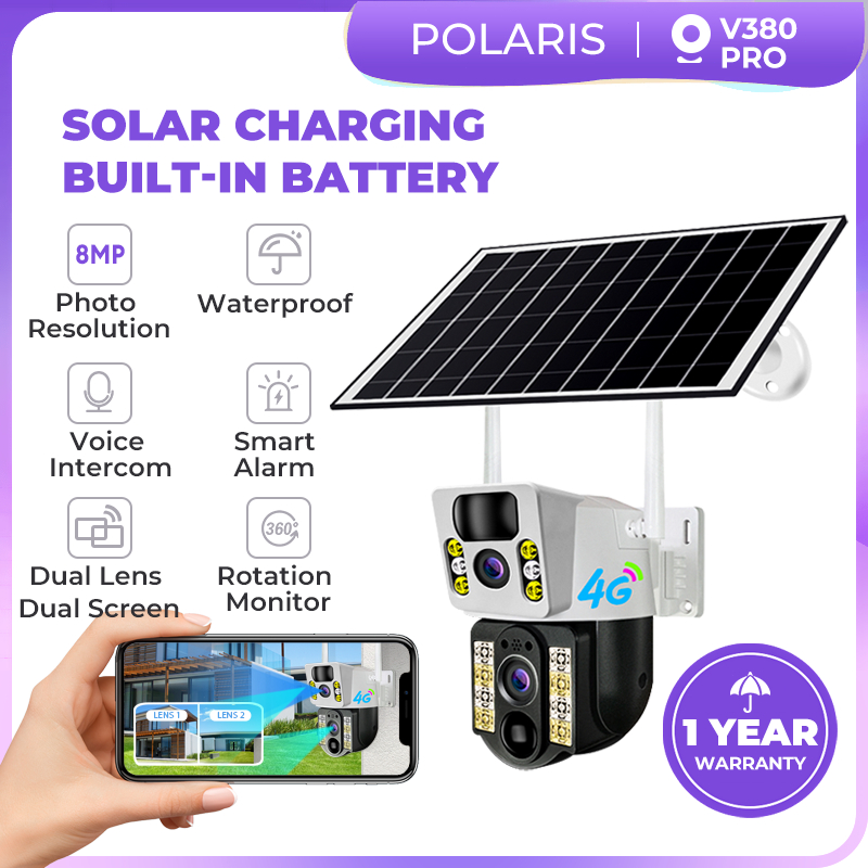 4G SIM Card Outdoor Waterproof 8MP Solar Dual Lens CCTV Camera Wireless ...