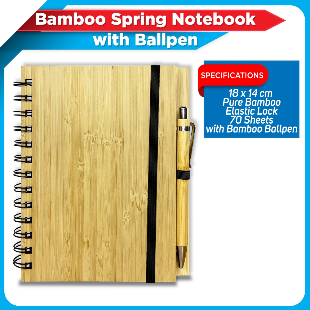 Pure Bamboo Spring Notebook with Ballpen 14cm*18cm (70 sheets) | Shopee ...
