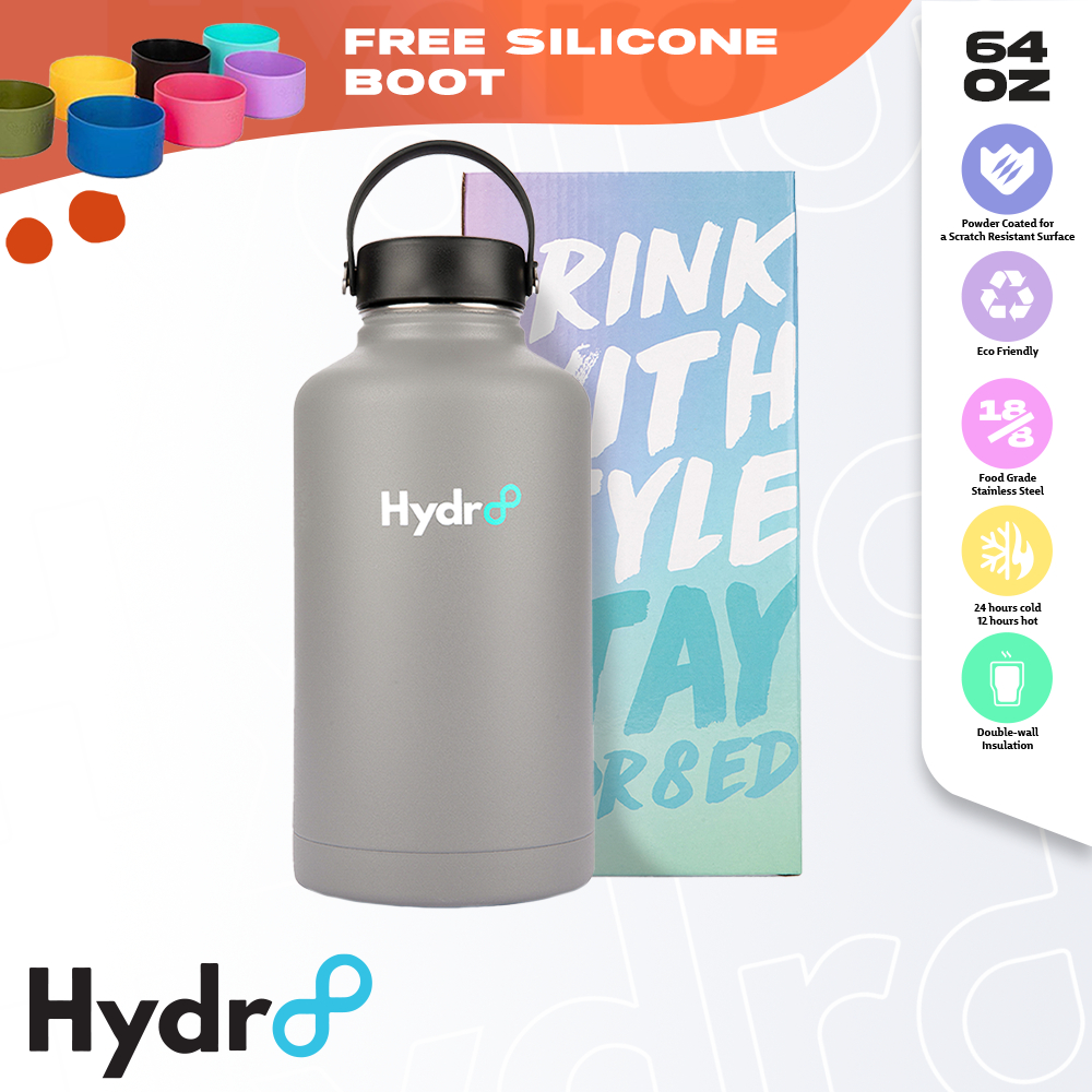 Hydr8 64oz Gray Wide Mouth Vacuum Insulated Flask Stainless Bottle ...