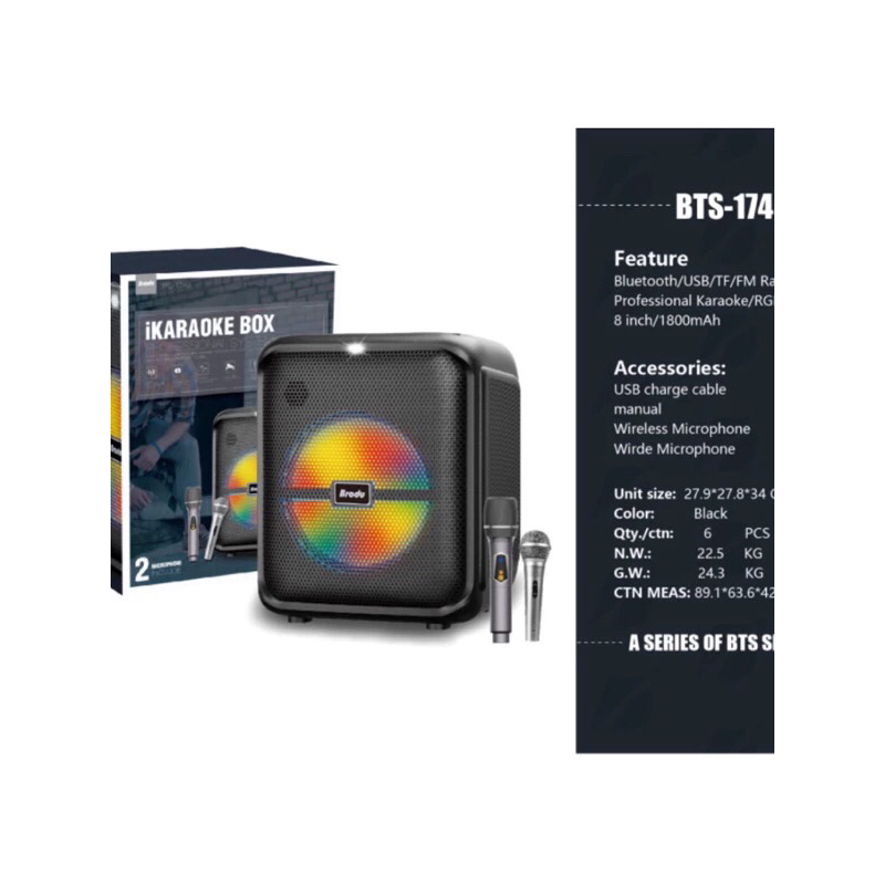 BTS-1740 Bluetooth karaoke speaker with Free 2 Microphone and foam ...