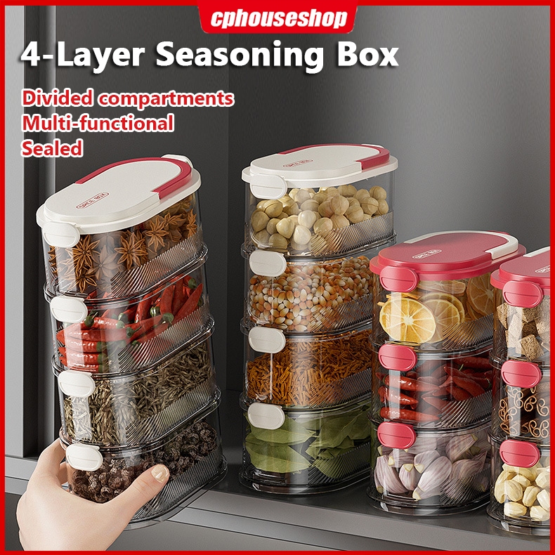 5 Layers Spice Seasoning Storage Box with Lid, Food Keep Fresh Airtight ...