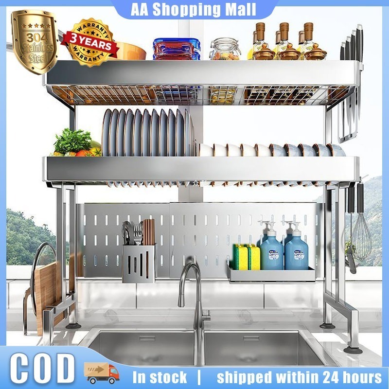 Stainless Steel Sink Dish Rack With Drainer Dish Drying Rack 2 Tiers ...