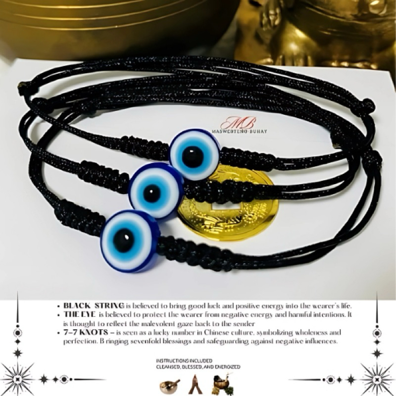 2025 ANTI EVIL EYE WITH 77 KNOTS BLACK STRING LUCKY BRACELET (Cleansed ...