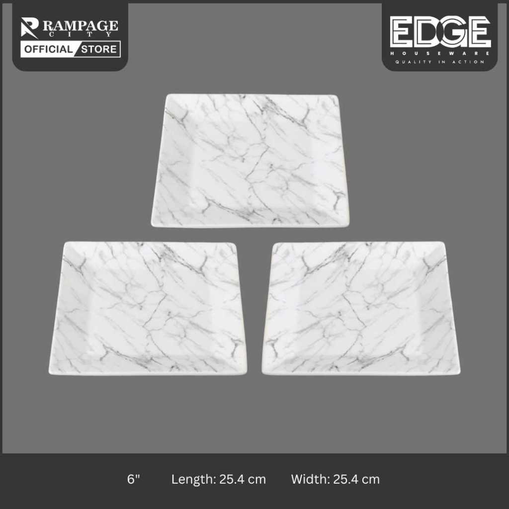 Edge Square Fashion Marble Design Plates Set of 3, 10 Inches Dinner ...
