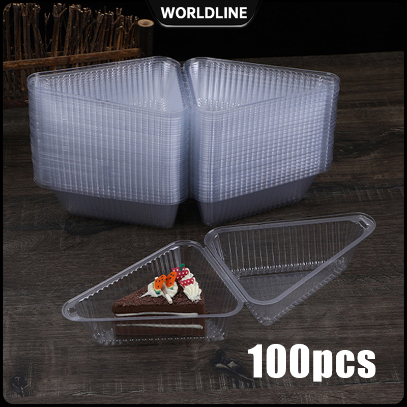 100pcs Triangle Slice Cake Container Transparent Clamshell Box ...