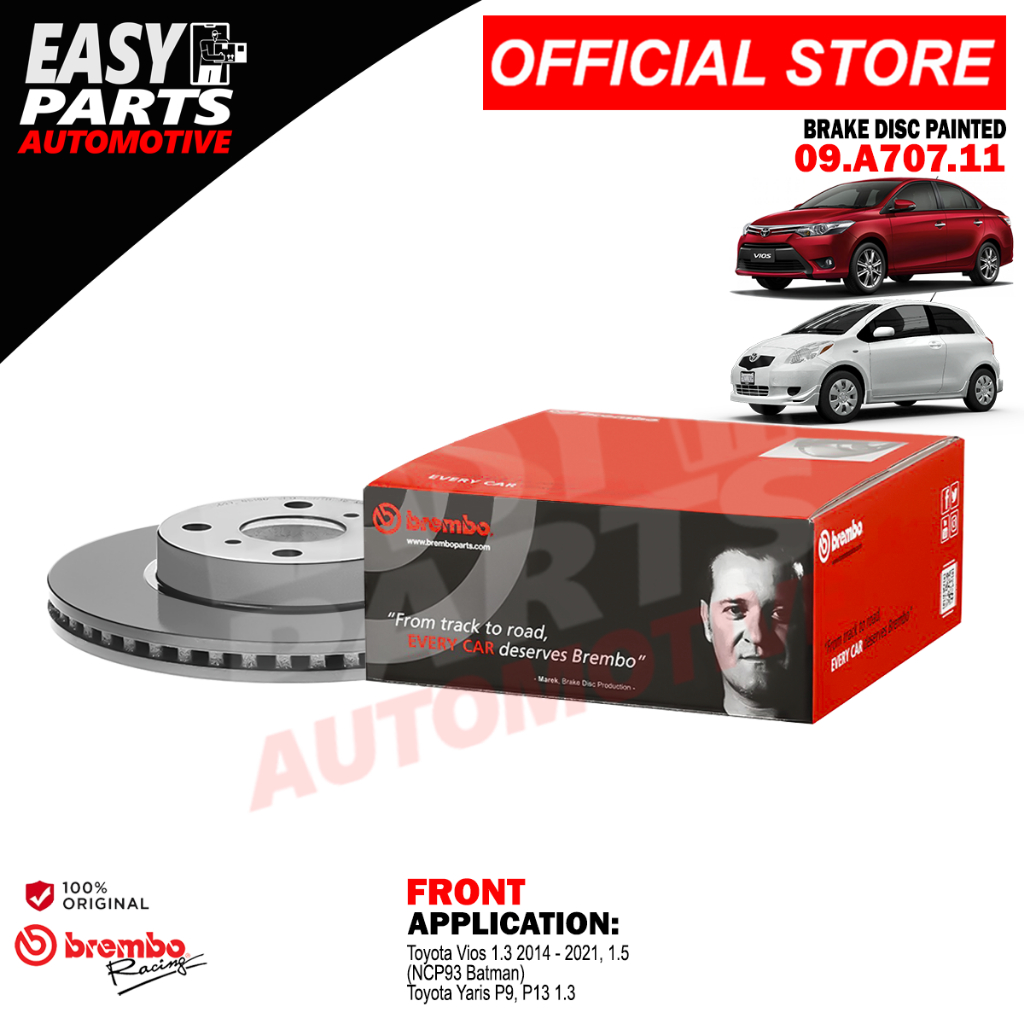 Brembo Rotor Disc 09.A707.11 Toyota Vios 1.3, 1.5 NCP93 Batman ...