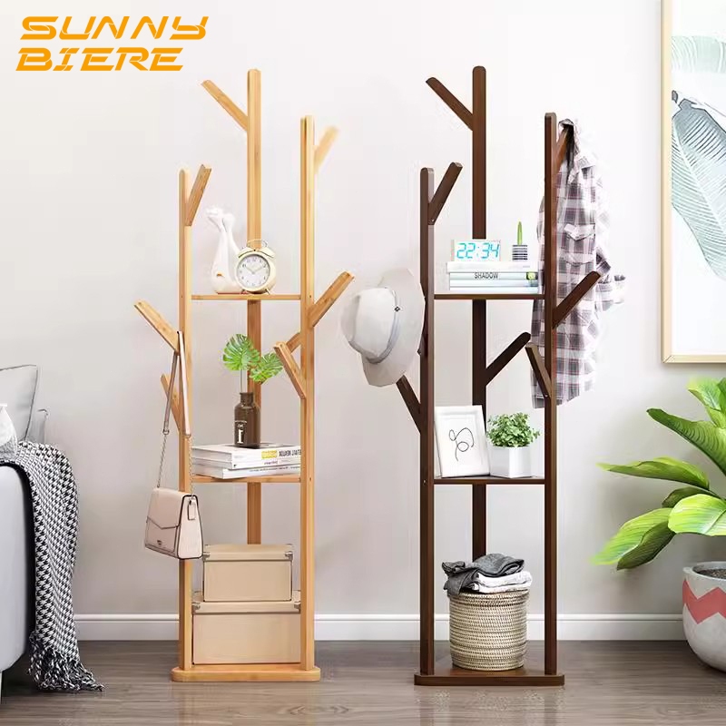 SUNNY BIERE Bag Rack Stand Bamboo Simple Bedroom Wood/Brown Hat Rack ...