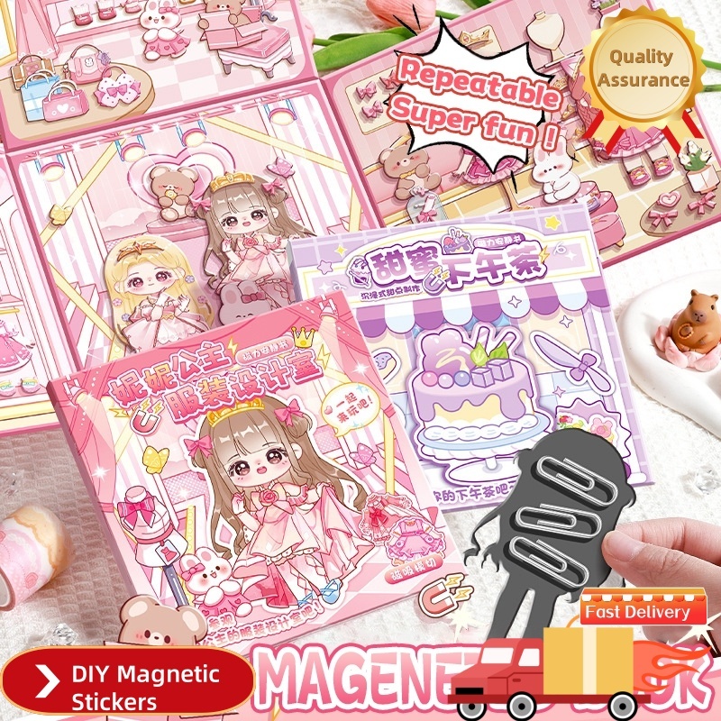 Mini Magnetic Quiet Book Stickers Girl Dress Up Sticker DIY Puzzle Toys ...