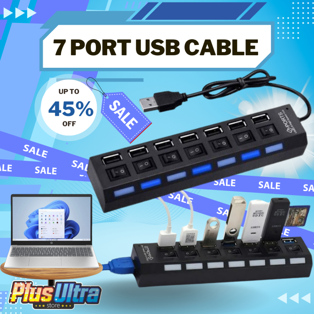 USB HUB 7 Port USB Adapter Powered Splitter Converter Expander for PC ...