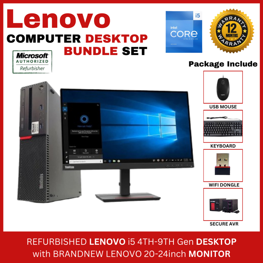 LENOVO DESKTOP & MONITOR COMPUTER SET - INTEL CORE I5 9TH-4TH GEN 8GB ...