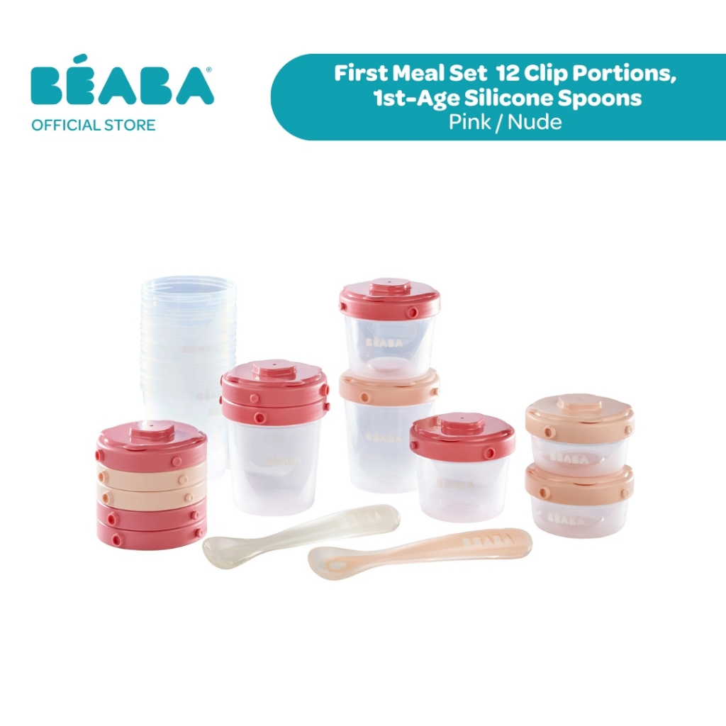Beaba 1st Meal Set 12 Clip Portion 1st Age Silicone Spoons - Pink/Nude ...
