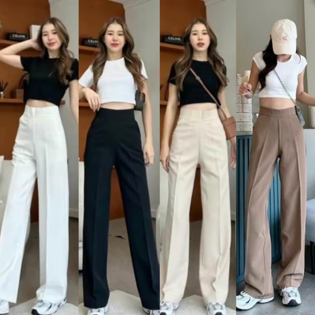 Mannered High Waist Wide Leg Trouser Pants Women No Garter Slight ...
