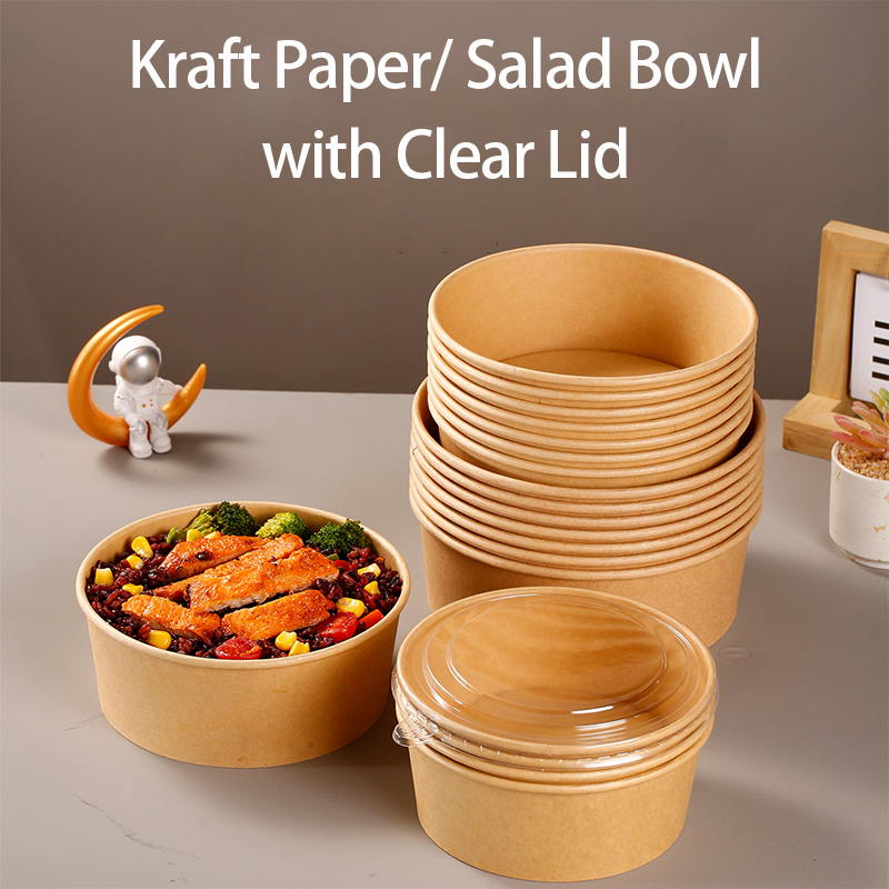 Kraft Salad Bowl Bento Box with Clear Lid Biodegradable Disposable ...