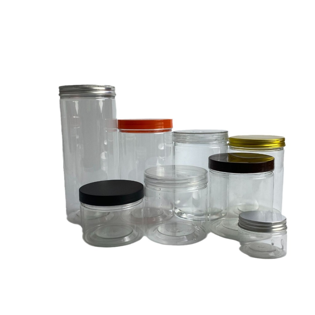 1pc PET Gold Aluminum Cap Jar Container Transparent Round Food Jar ...