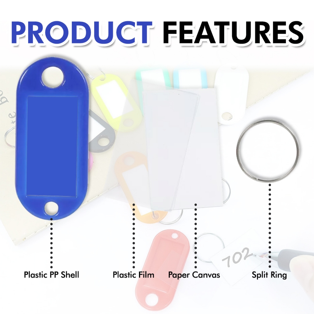 50PCS Label Key Holder Plastic Key Tags ID Label Keychain With Split ...