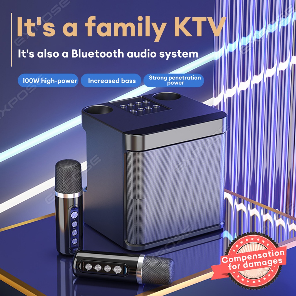Karaoke Wireless Dual Microphone Karaoke Bluetooth Speaker with mic 3D ...